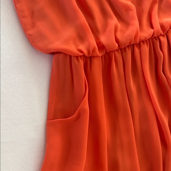 Vibrant Orange Flowy hi lo Sleeveless Dress - Picture 4 of 9